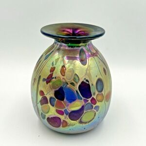 Iridescent Purple Art Studio Glass Vase Signed by Artist‎ Rick Hunter